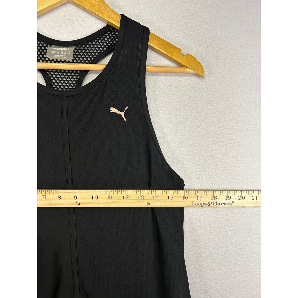 Athletic Puma Womens Sm Black Mesh Racerback Tank Top Rose Gold Logo 515713-01 - Picture 4 of 10